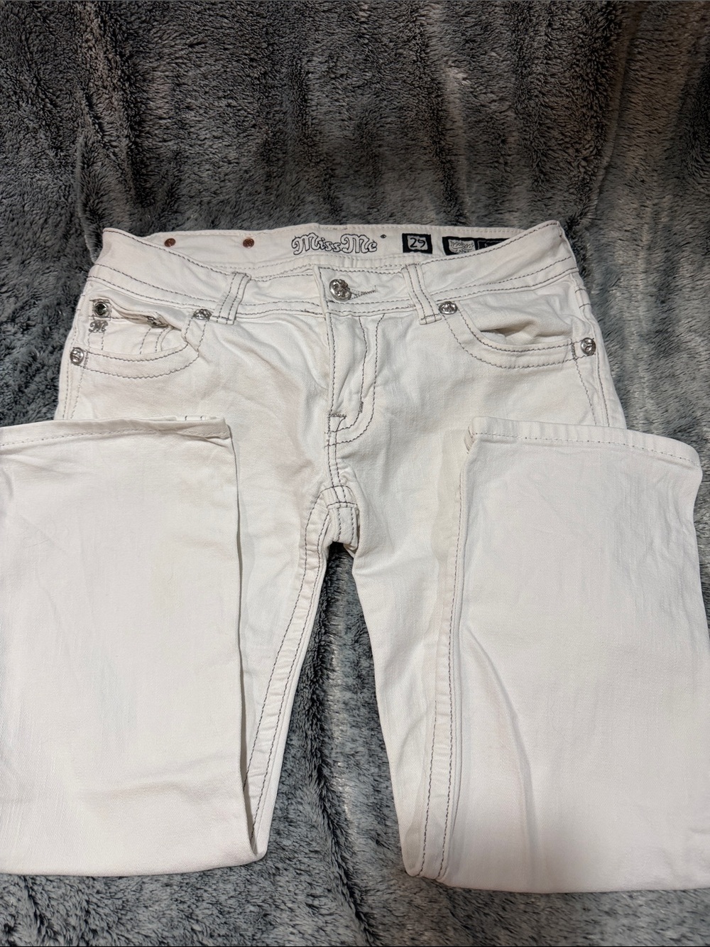Miss Me White Straight leg Jeans with silver Stitching